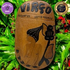 Wood Handmade Handcarved  Etched Virgo Zodiac Wall Hanging Sign 8"x13.5"