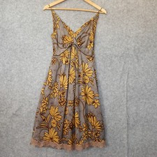 Y2K Fairycore Slip Silk Dress XS Yellow Coquette Floral Cocktail Boho HANII Y