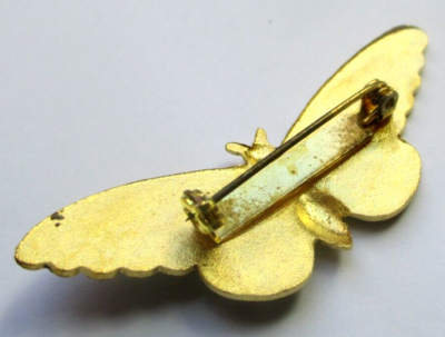 Broche Papillon En émail Cloisonné Grand Feu Or Et Rose – Vintage – État Parfait