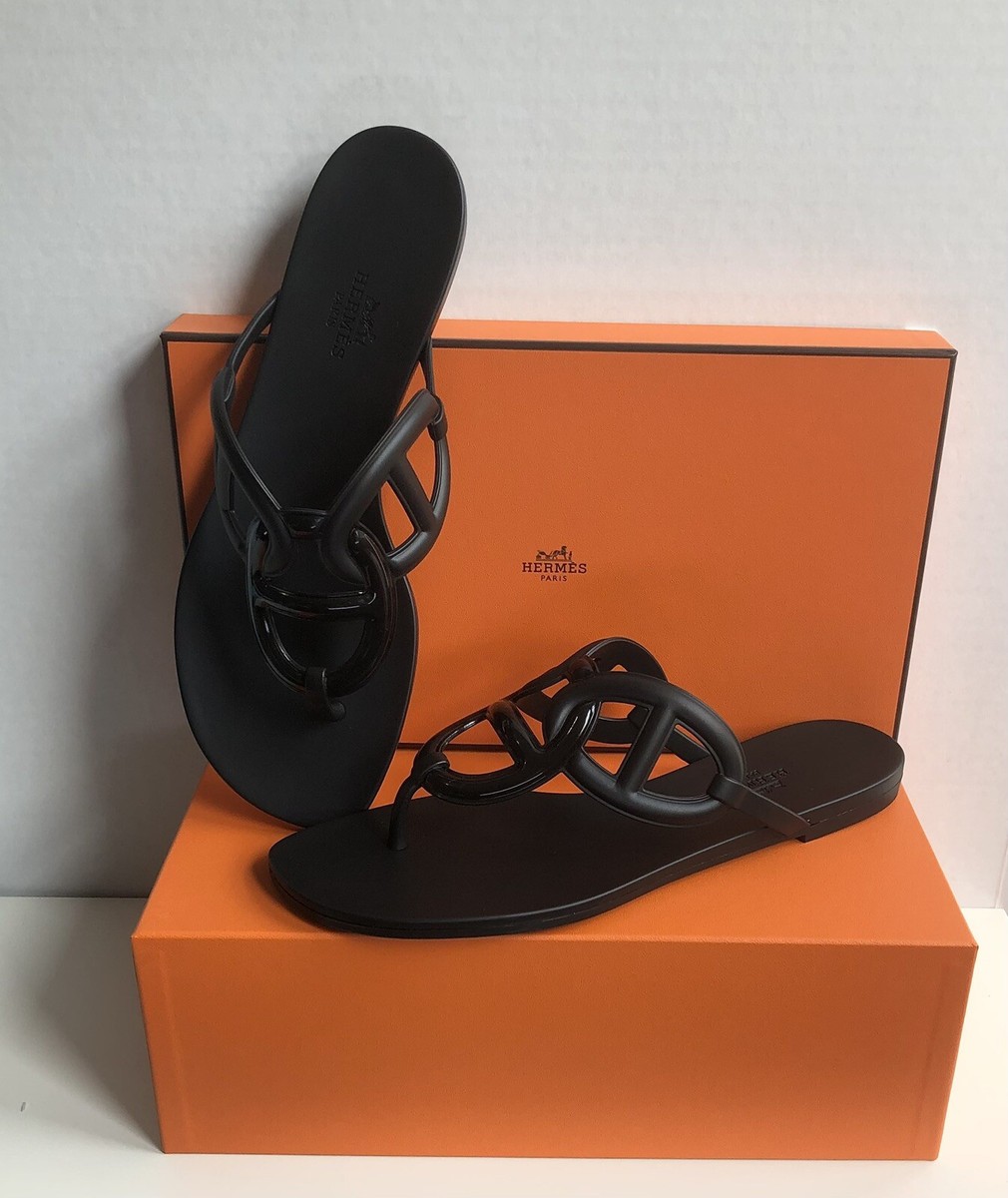 ★Hermes Egerie Sandal Noir★ NEW Hermes Paris Egerie Sandal Noir New In Box 37 Dust Bag