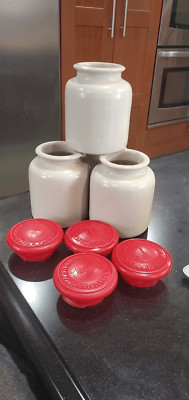 Vintage Pommery Moutarde de Meaux French Mustard Crock Lab Lagny, with Red Lid