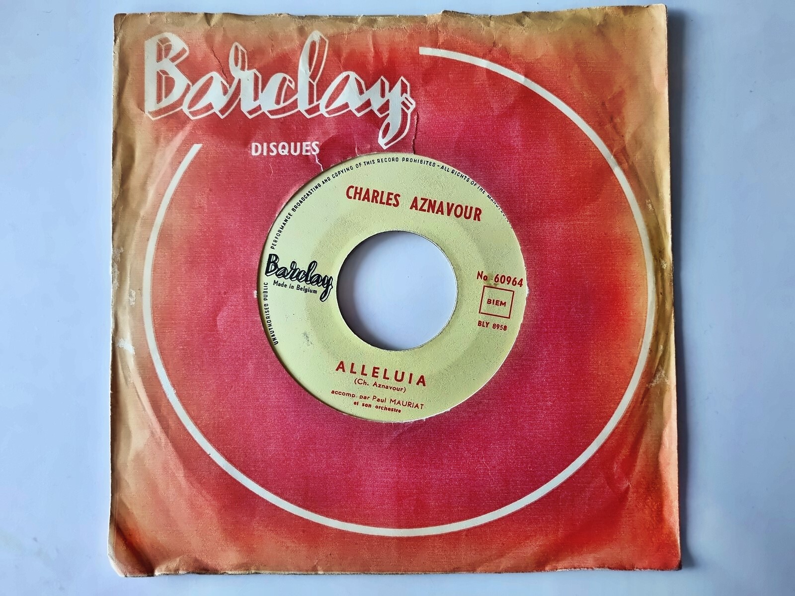 Charles Aznavour - Alleluia/ Les petits matins 7'' Vinyl Belgium