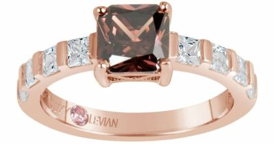  Suzy Levian Rose SS Light Brown Asscher Cut Cz Ring  Sz 7.5 $297   #452