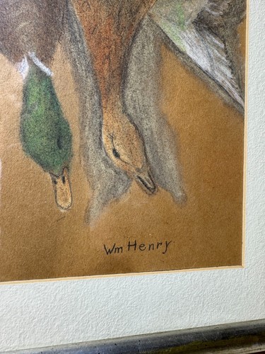 Superb William Henry "Hanging Game Bird Scene" Pastel Painting - Signed/Framed - Picture 11 of 13