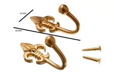 Embrasse Rideau Tenir Ba Crochets Fleur de Lys BALL Fin 40mm Laiton + Vis 10