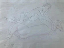 Rudolf Grossmann, original lithograph "Two female nudes", autographed