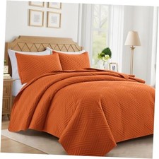 Quilt King Size with Striped Pattern, Lightweight King 106"x96" Burnt Orange