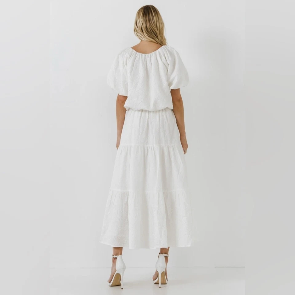 Falda midi blanca con textura floral rosa sin fin talla mediana nueva con etiquetas Foto 4 de 4