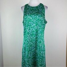 Banana Republic Green Bias Cut Asymmetrical Floral Dress Size 14