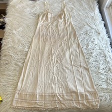Vintage Sears Full Slip Dress Womens 34 Nylon Coquette Tiered Lace 80s Beige