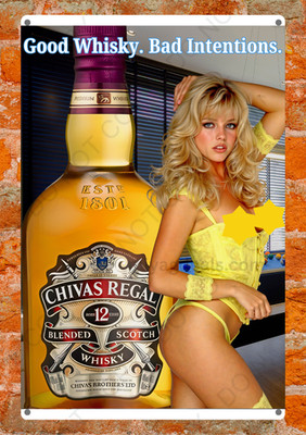 Chivas Regal Good Whisky Bad Intentions Pinup Girl Metal Sign Bar Man Cave Decor