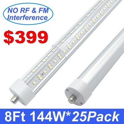 25 Pack T8 8FT Single Pin Led Tube Light Bulbs 144W 8' Led Shop Lights No RF FM