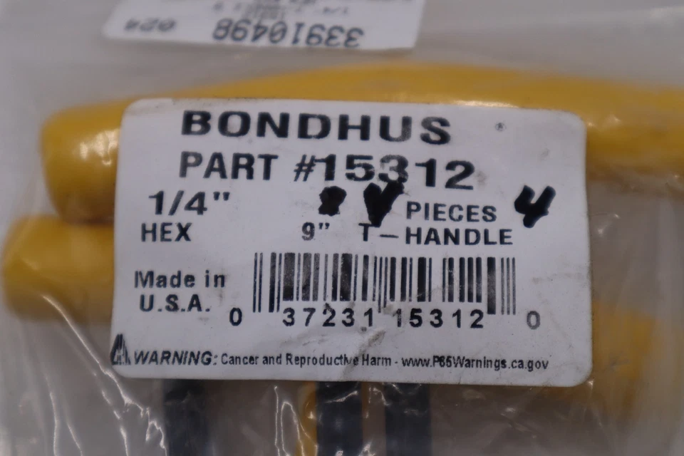 LOT OF 4 - Bondhus 15312 1/4" Hex Tip T-Handle with ProGuard Finish STOCK H1151A - Image 2 of 3
