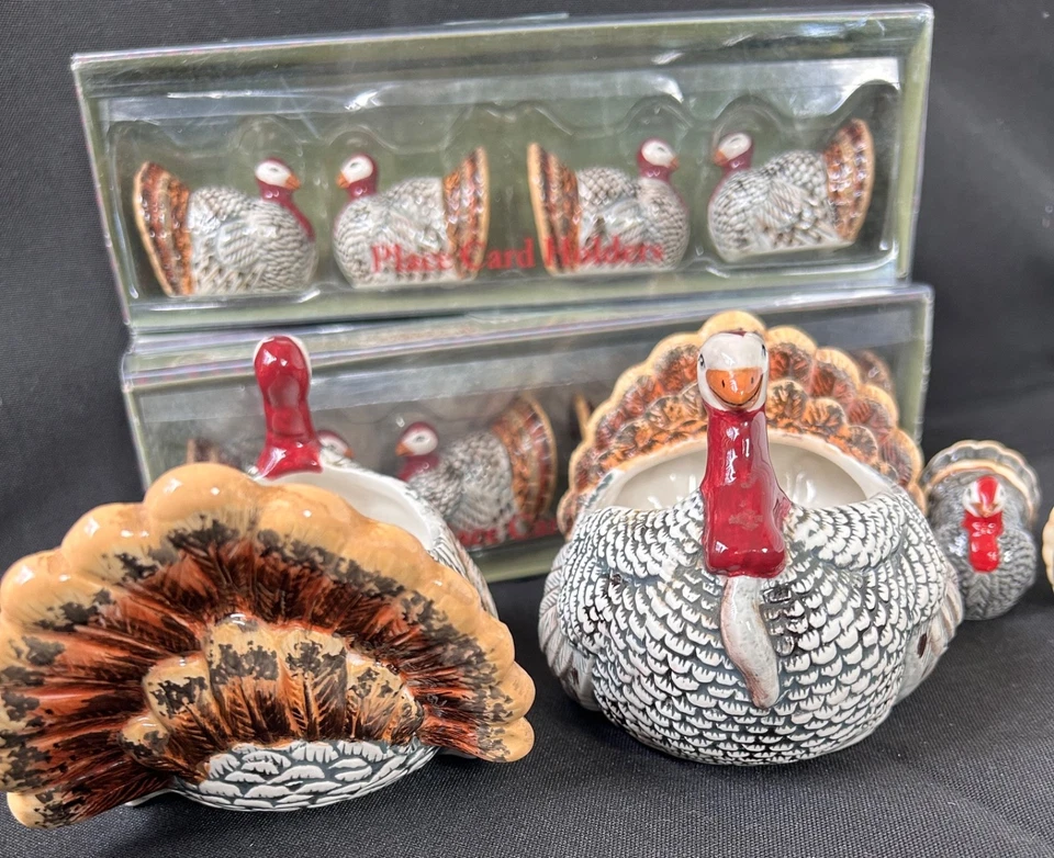 Accesorios de mesa Warren Kimble cerámica arte popular cosecha pavo Foto 2 de 4