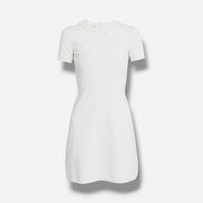 Valentino Women White Chain Knit Short-Sleeve Flared Mini Shift Dress S