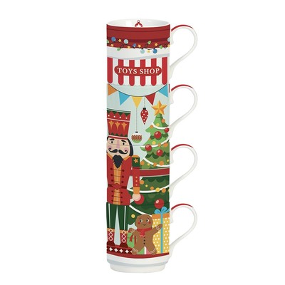 EASY LIFE Christmas Friends Set 4 Stapelbare Tassen 275ml Porzellan Tafel Na