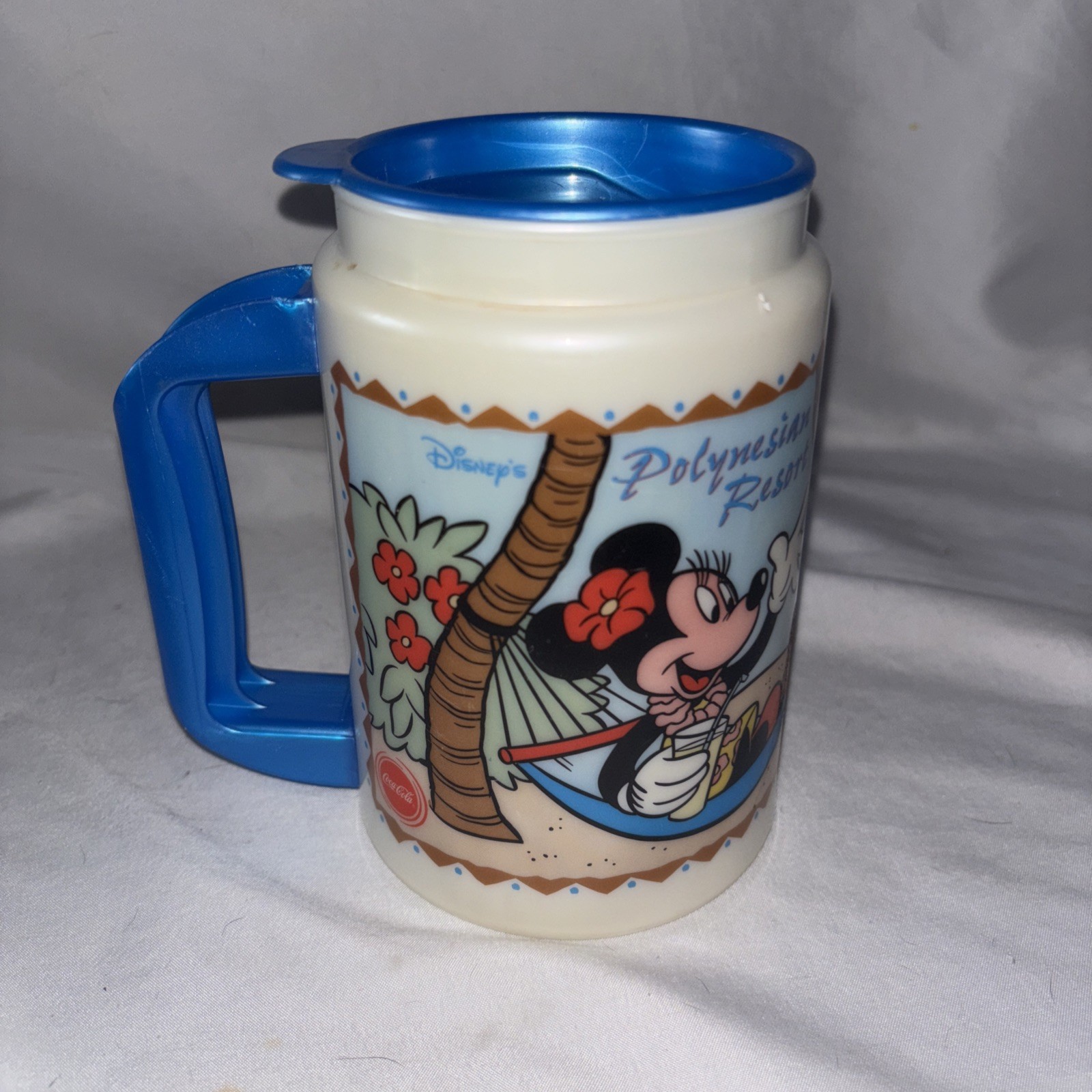 Disney Polynesian Beach Resort Souvenir Insulated Plastic Travel Mug VTG Whirley
