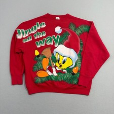 Vintage Looney Tunes Tweety Bird Christmas Sweatshirt Size XL Red Crewneck 90s