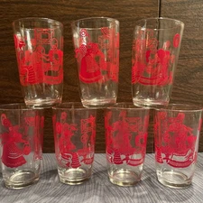 Swanky Swig Bustling Betty Glasses Hazel Atlas Mid-Century Tumblers Set Of 7