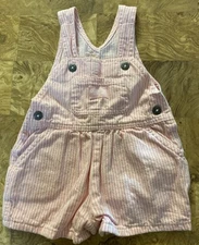 Vtg Oshkosh B’Gosh Vestbak Pink Hickory Stripe Short Overalls Shortall 18-24 M