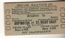 Railway ticket BR(S) Brixton - Orpington or St Mary Cray 1954