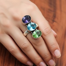 Blue Topaz Gemstone 925 Sterling Silver Ring Handmade Jewelry Ring For Gift