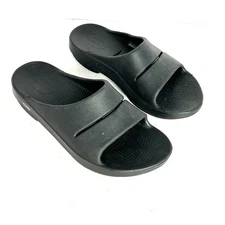 Oofos Ooahh Slide Sandals Men's Size 10 Women's Size 12 Black Slip On Flip Flops