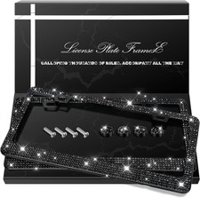 Bling License Plate Frame Stainless Steel Rhinestone Car Cover For Women Black Bling License Plate Frame Stainless Steel Rhinestone Car Cover For Women Black