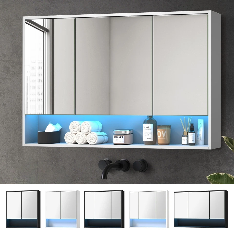 Welba Bathroom Mirror Cabinet LED Light Medicine Wall Storage 600/750/900/1200mm