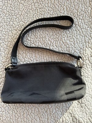 DKNY Black Shoulder Bag with Silver Hardware, Red Lining, Zipper Accent