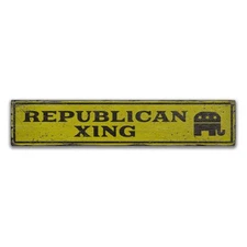 Republican Crossing Rustic Distressed Sign, Personalized Wood Sign