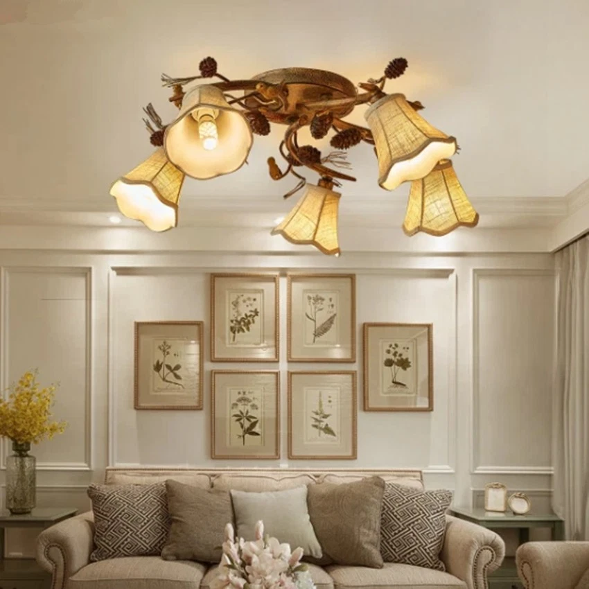  Flush Mount Ceiling Light Rustic Chandelier Bird Pinecone Fixtures 5/8 Lights - Image 4 of 4