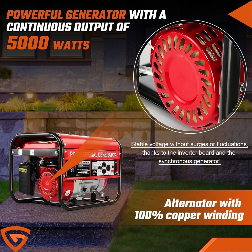 5000W Portable Inverter Generator Gas Powered Quiet for Home Backup ...