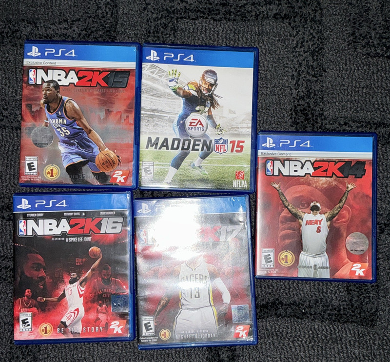 PS4 Sports Game Lotof 5 NBA 2K14 2K15 2K16 2K17 + Madden NFL 15 w/ Cases & Discs