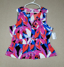 NWT~NINE WEST~Woman's XXL Sleeveless Blouse Elastic Stretch Waist Lightweight