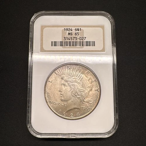 1924 Peace Dollar $ NGC MS65 - Old Fatty Holder Perfect Condition Beautiful Tone