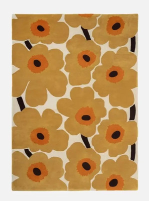 Marimekko Unikko Design Handgetufteter Teppich - Moderner Gold Senf Blumen Wo...