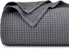 Bedsure 100% Cotton Waffle Weave Blanket Single Size 130 x 150cm