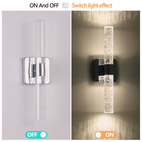 2 Pack 17'' indoor LED Wall Sconce Light Modern Crystal Chrome Bedroom Fixture - Picture 3 of 10