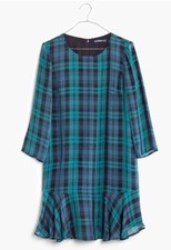 NWT 168 Madewell silk ruffle-hem dress in dark plaid Size 0