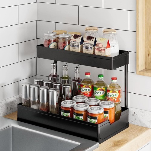 Under Sink Organizers Storage 2 Tier Slide Out Kitchen Cabinet Bathroom Storage - Picture 13 of 14