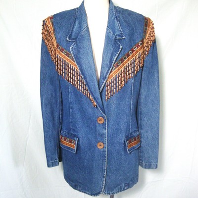 Vintage 80s beaded fringe black blazer largebaggy black blazerbeaded fringe coat