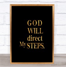 Direct My Steps Quote Print Black & Gold Wall Art Picture