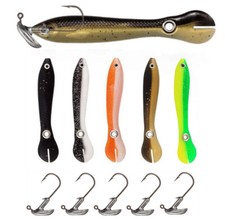 5PCS Soft Fishing Lures Swimbait with 5pcs Jig Head Hooks Trolling Saltwater