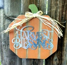Harvest Blessing Wooden Pumpkin Shelf Sitter Indoor/Out Wall Hanging D cor New