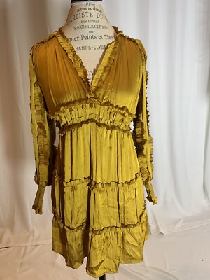slim fit dress slacks Layered Gold Ruffle Mini Dress