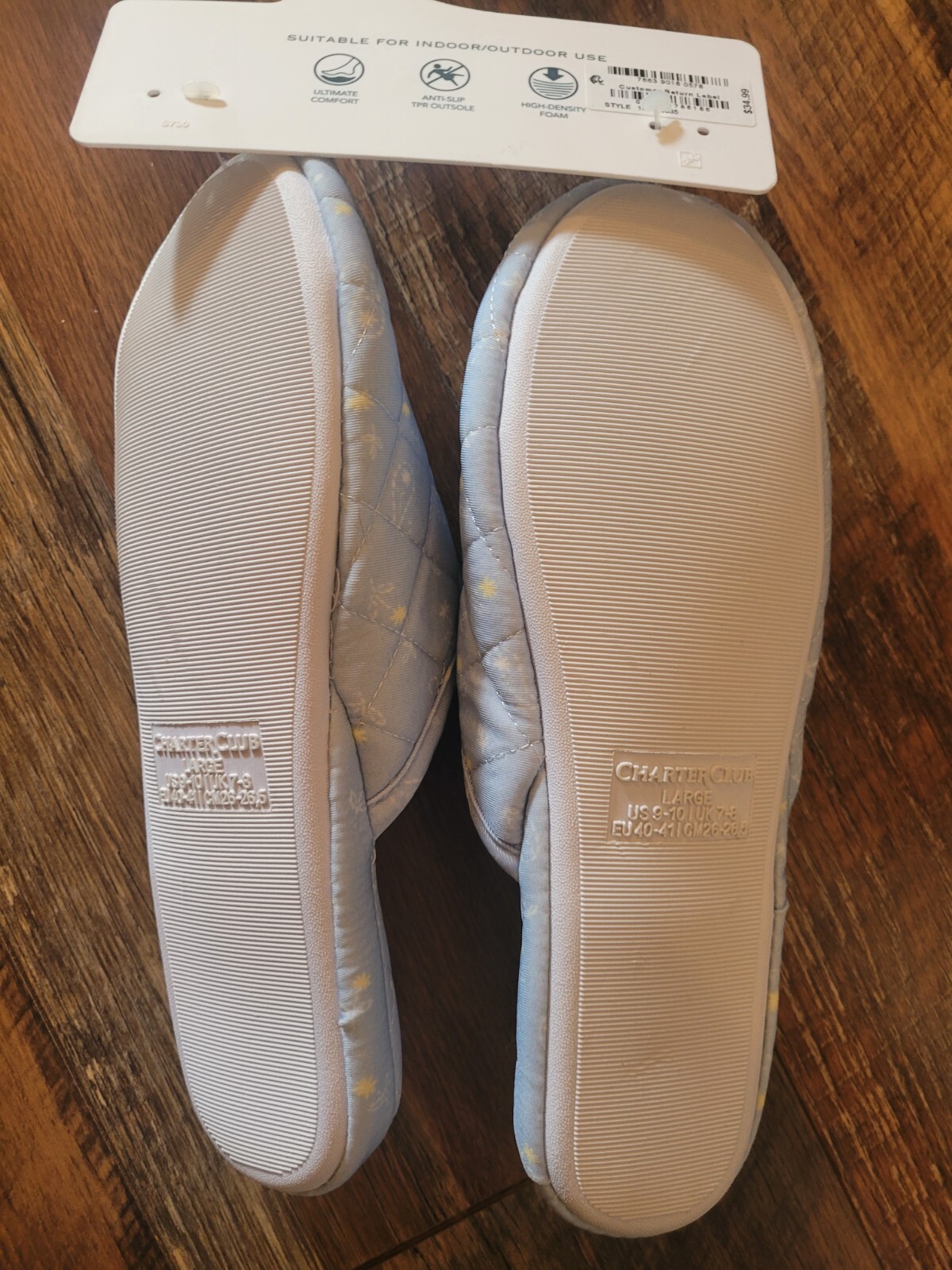 PANTOFOLA D’ORO Charter Club Ciabatte Trapuntate Donna Grandi 9 10 Blu Chiaro con Fiori Gialli