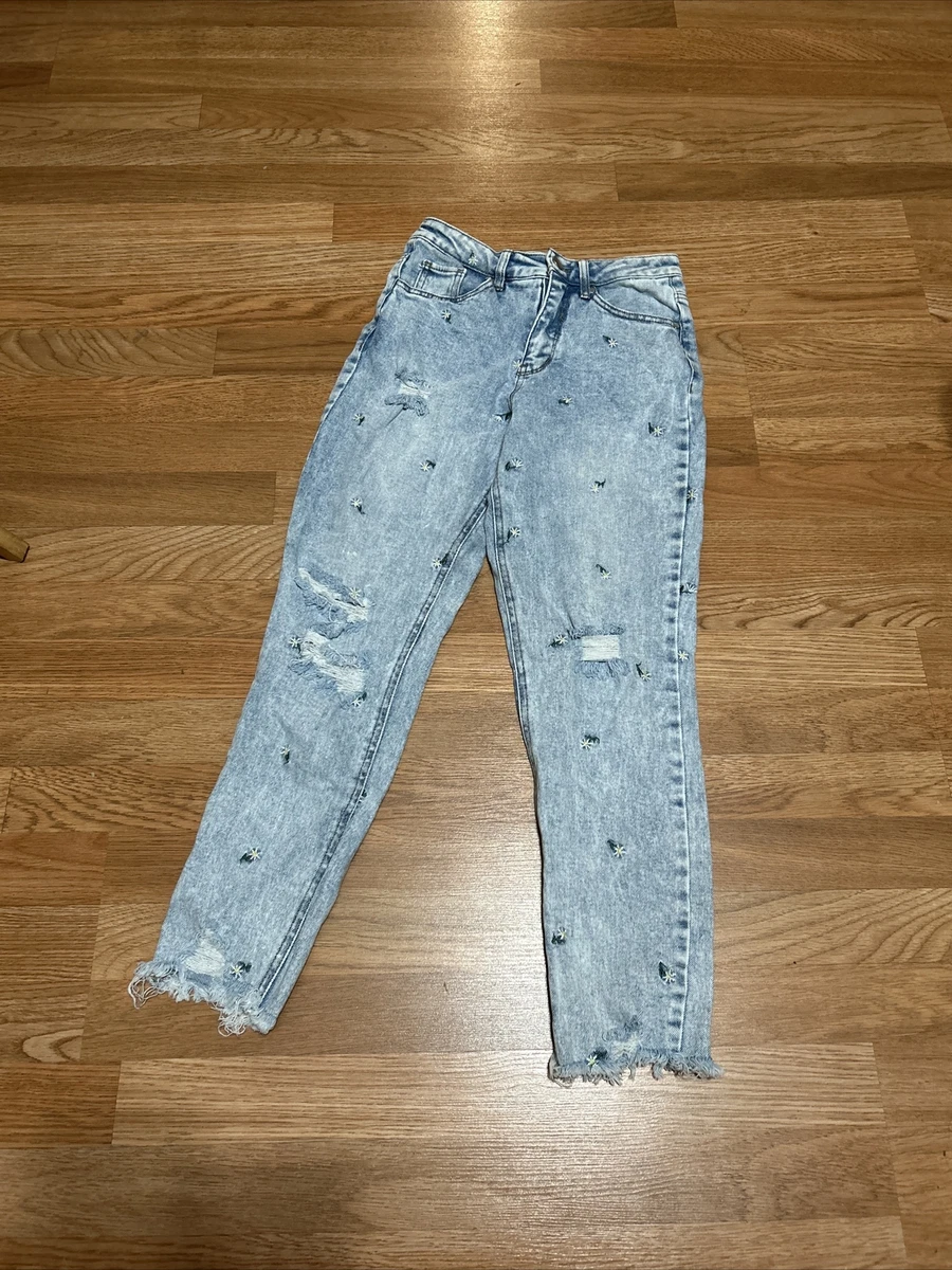 Daisy embroidered jeans top