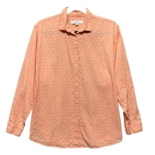 Loft Peach Coral Button Top Swiss Dot Size Medium