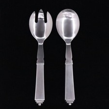 Georg Jensen Silver Salad Serving Set w/ Steel, Medium - Pyramid 